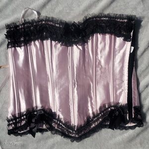 Pink corset/bustier with black lace trim